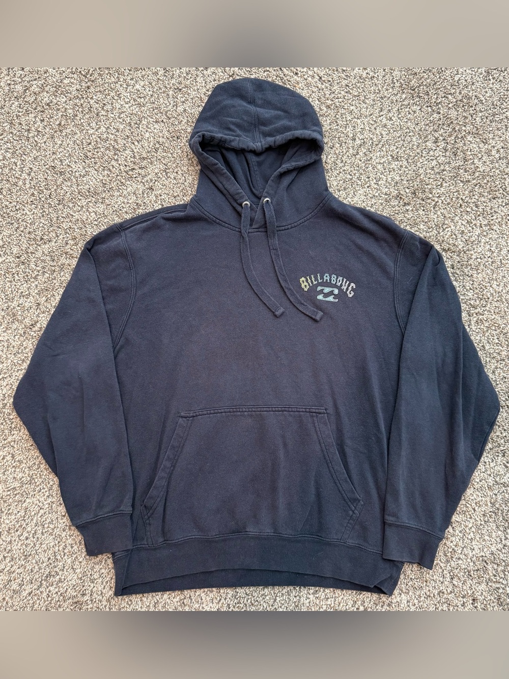 🔥 Vintage Y2K Billabong Navy Gothic Logo Surf Skate Hoodie Men’s Medium